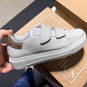 Seychelles White Kids Velcro Sneakers with Metallic Gold Heel